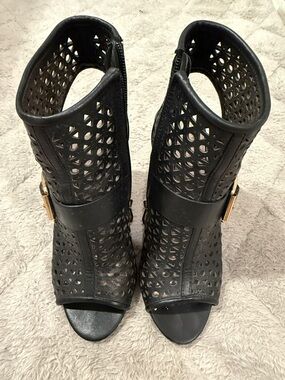 Vince Camino Black Perforated Peep-Toe Booties